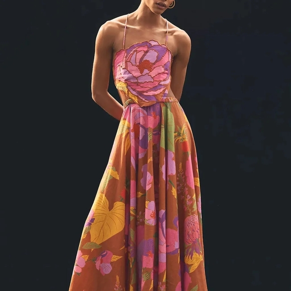 Anthropologie Farm Rio Embroidered Open-Back Dress Size M MRSP$275.00 - Picture 1 of 4